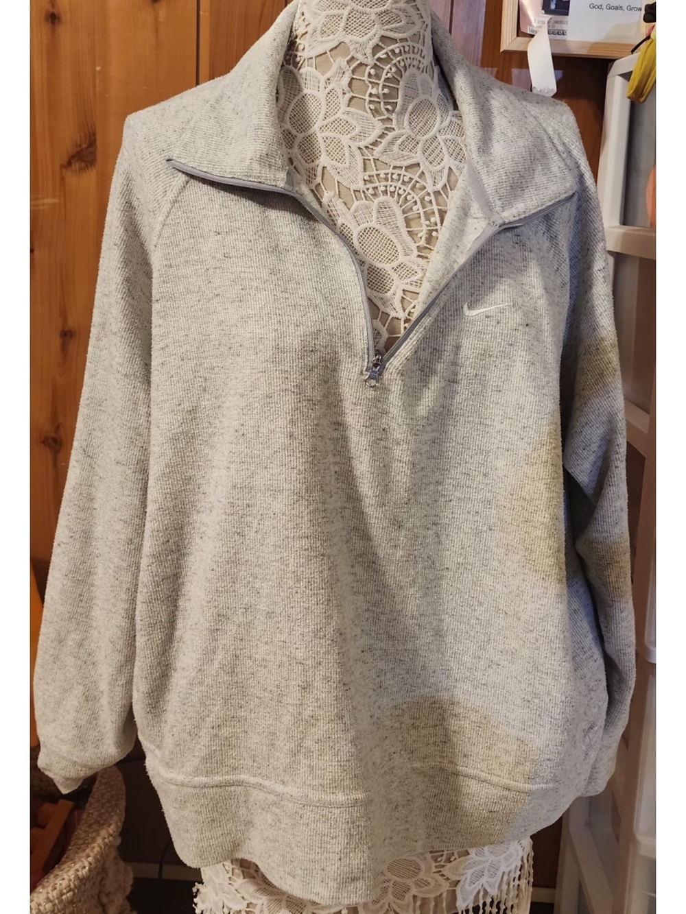 Nike Light Heather Grey Embroidered Swoosh Quarter-Zip Pullover